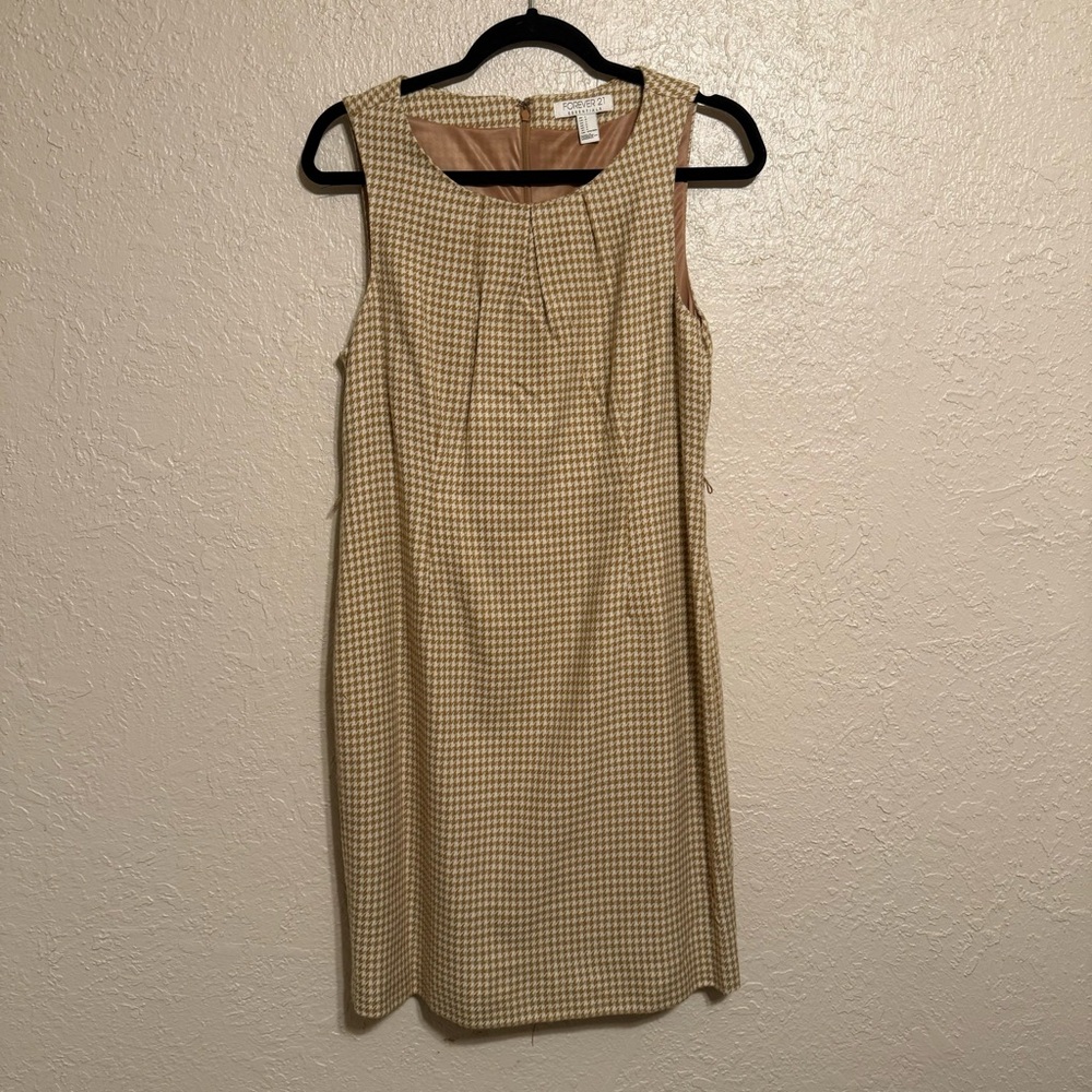 Elegant Beige Checkered Dress